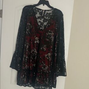 Free People Black and Red Long Sleeve Dress